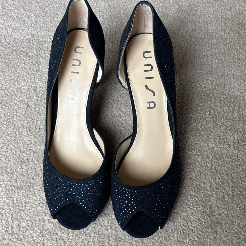 Unisa Navy Suede Peep-Toe Women's Shoes